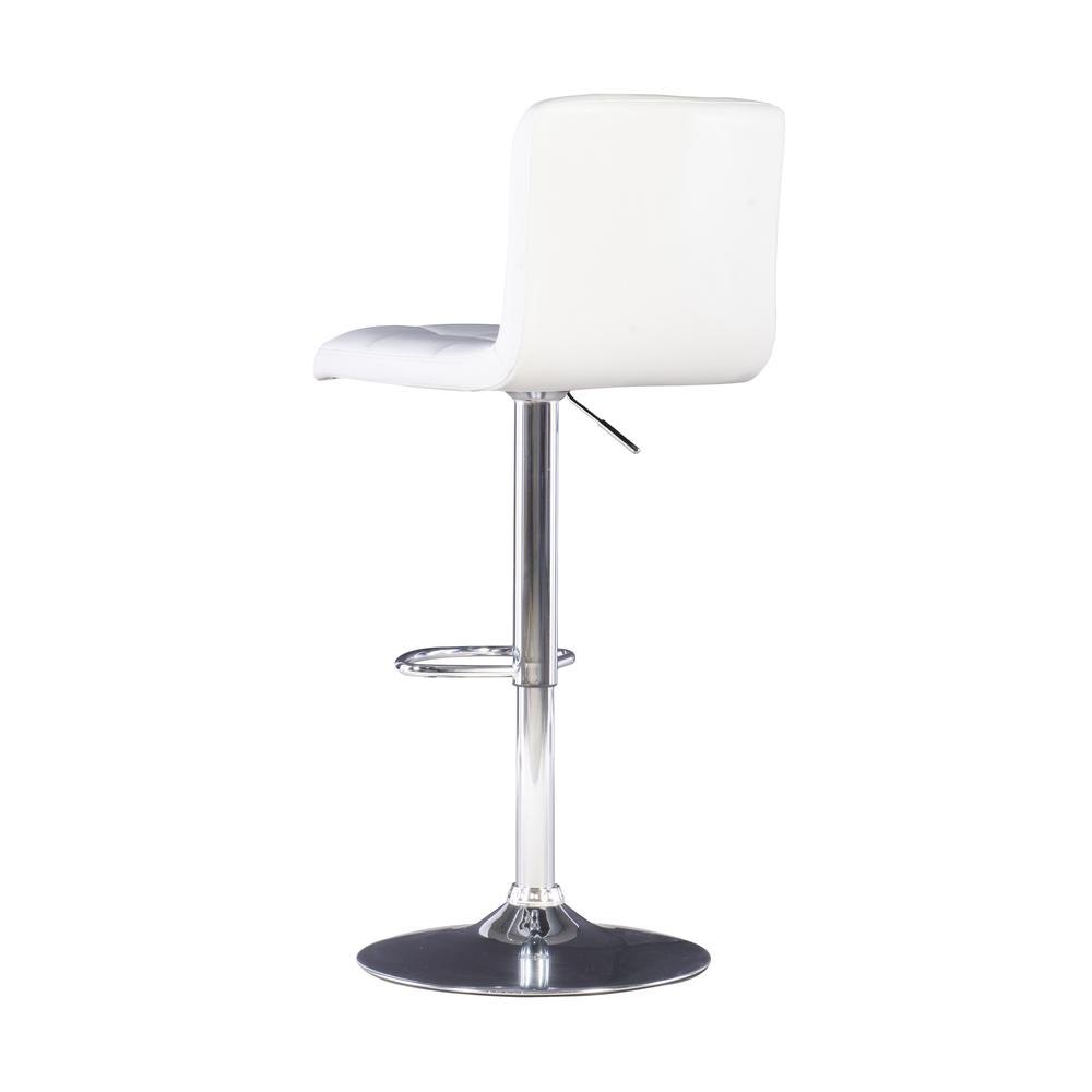 White Quilted Faux Leather & Chrome Adjustable Height Bar Stool. Picture 3
