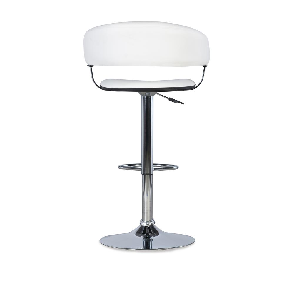 White Faux Leather Barrel & Chrome Adjustable Height Bar Stool. Picture 6