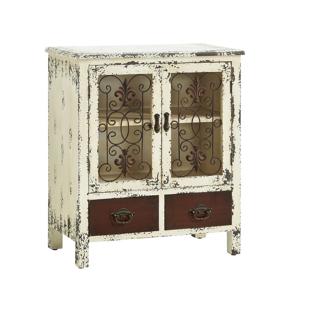Parcel Antiqued White 2-Door, 2-Drawer Console. Picture 1