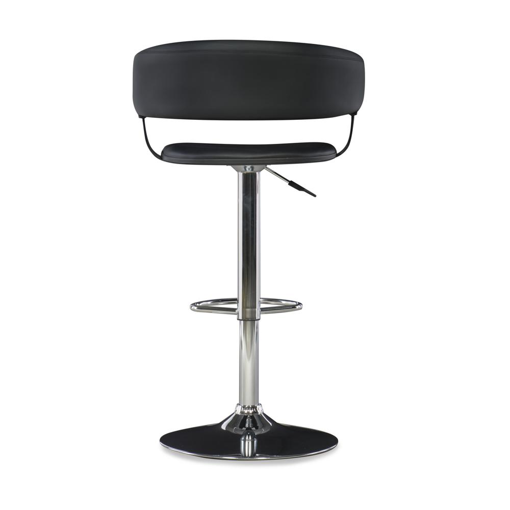 Black Faux Leather Barrel & Chrome Adjustable Height Bar Stool. Picture 4