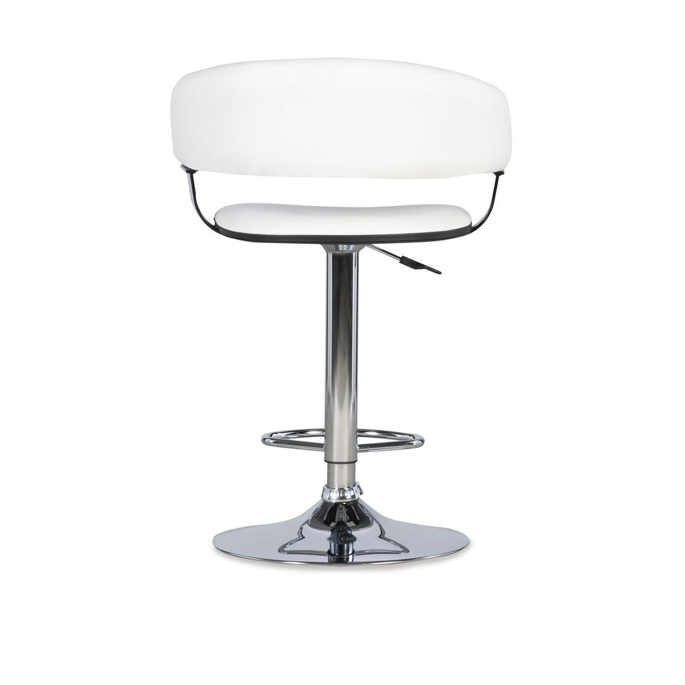 White Faux Leather Barrel & Chrome Adjustable Height Bar Stool. Picture 7