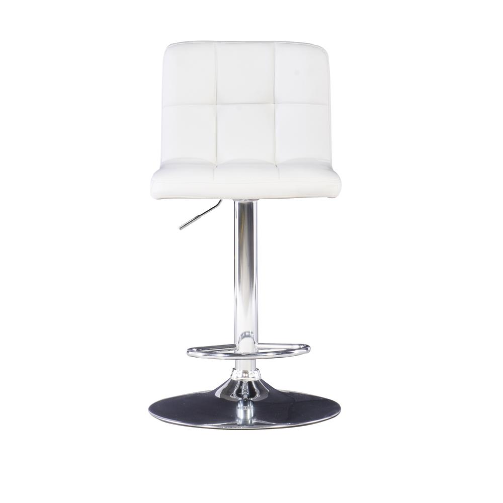 White Quilted Faux Leather & Chrome Adjustable Height Bar Stool. Picture 6