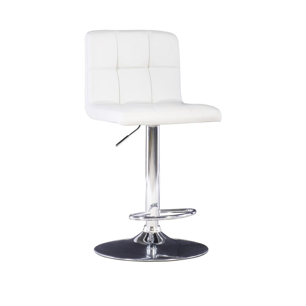 White Quilted Faux Leather & Chrome Adjustable Height Bar Stool. Picture 5
