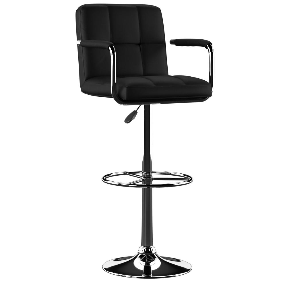 Black and Chrome Quilted Barstool. Picture 2