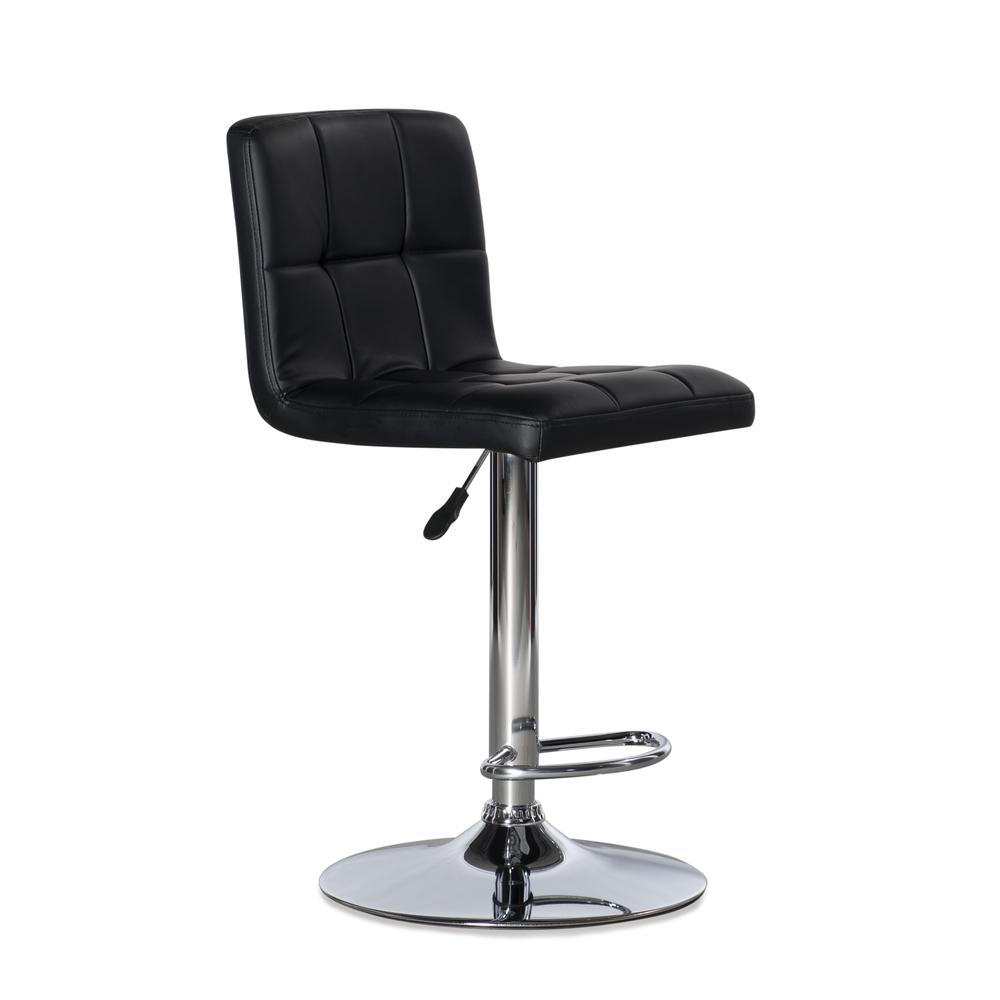 Black Quilted Faux Leather & Chrome Adjustable Height Bar Stool. Picture 5
