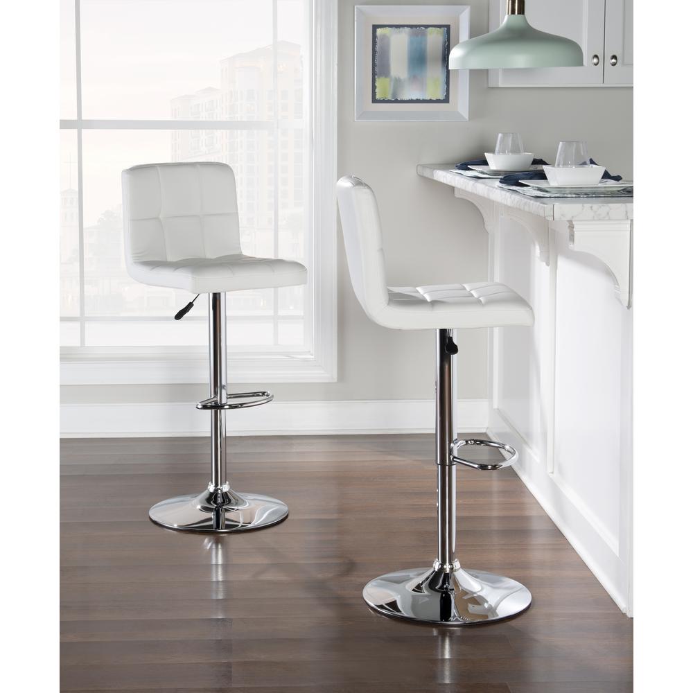 White Quilted Faux Leather & Chrome Adjustable Height Bar Stool. Picture 10