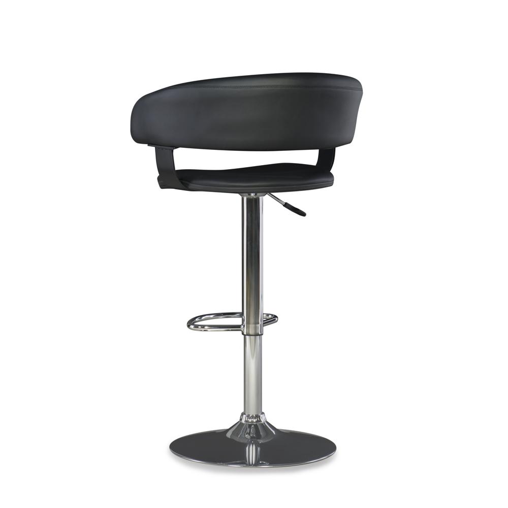 Black Faux Leather Barrel & Chrome Adjustable Height Bar Stool. Picture 3