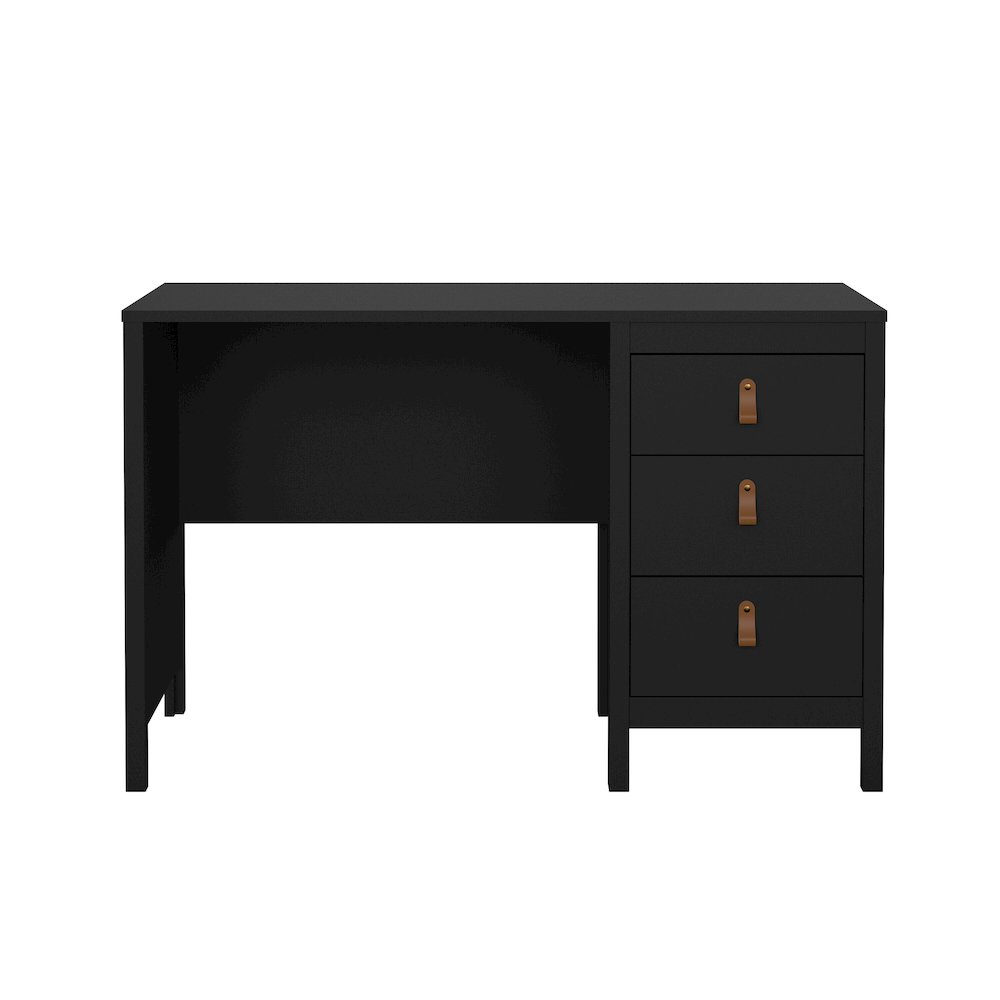 Madrid Home Office Writing Desk with 3 Storage Drawers, Black Matte. Picture 1