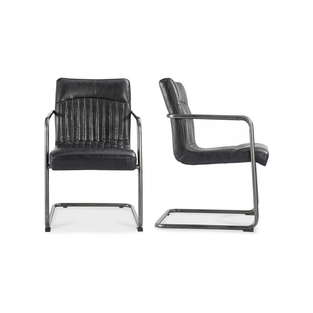 Ansel Arm Chair Onyx Black Leather -Set Of Two. Picture 1