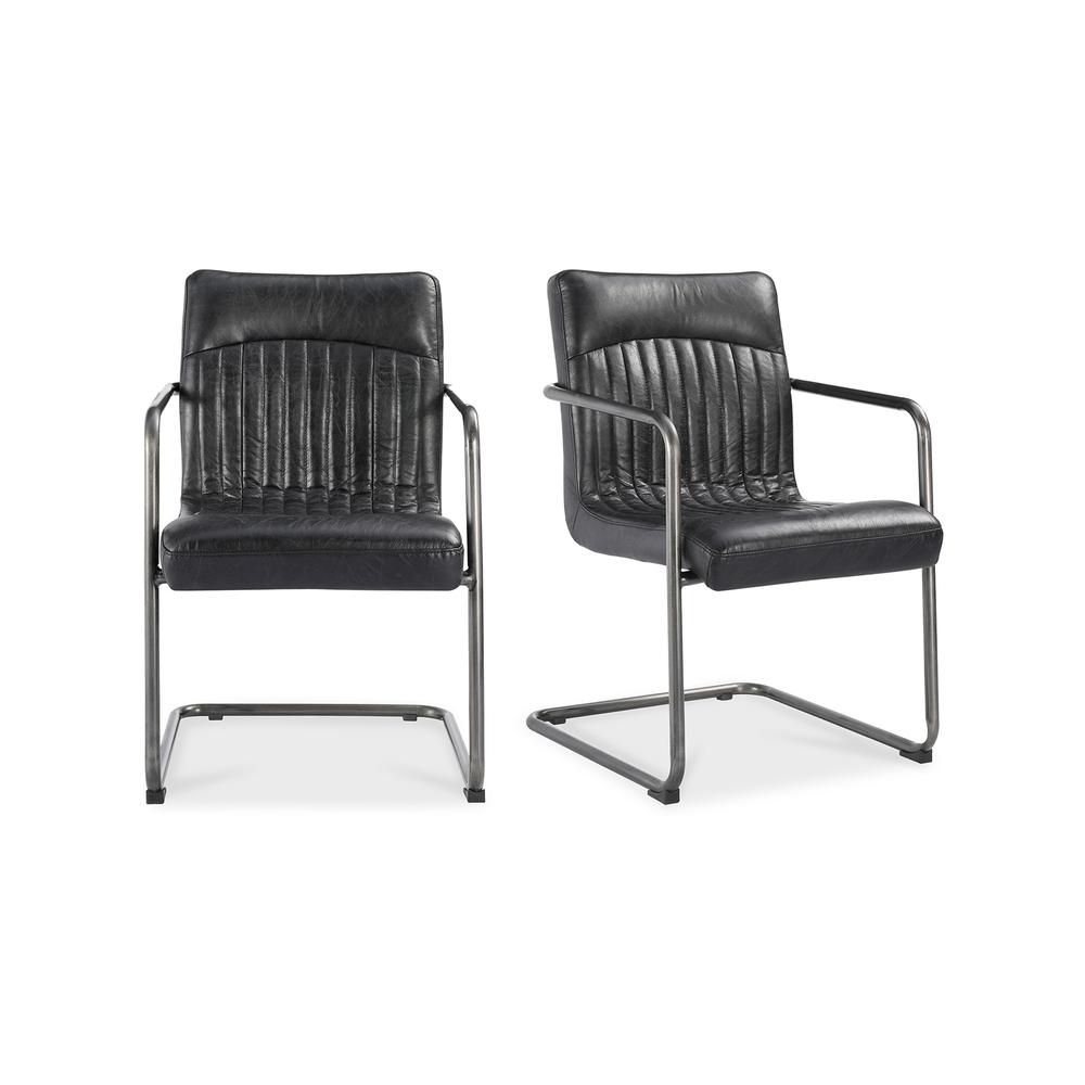 Ansel Arm Chair Onyx Black Leather -Set Of Two. Picture 2