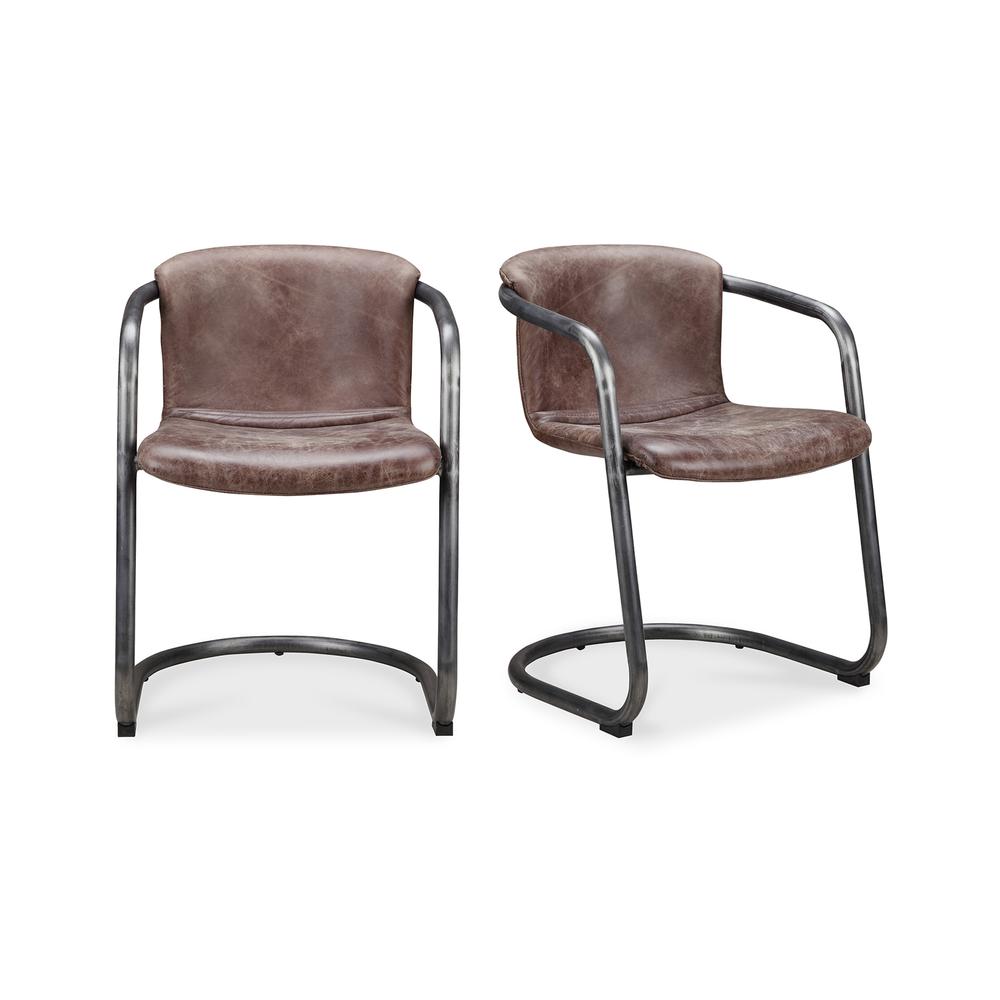 Freeman Dining Chair Grazed Brown Leather-Set Of Two. Picture 1