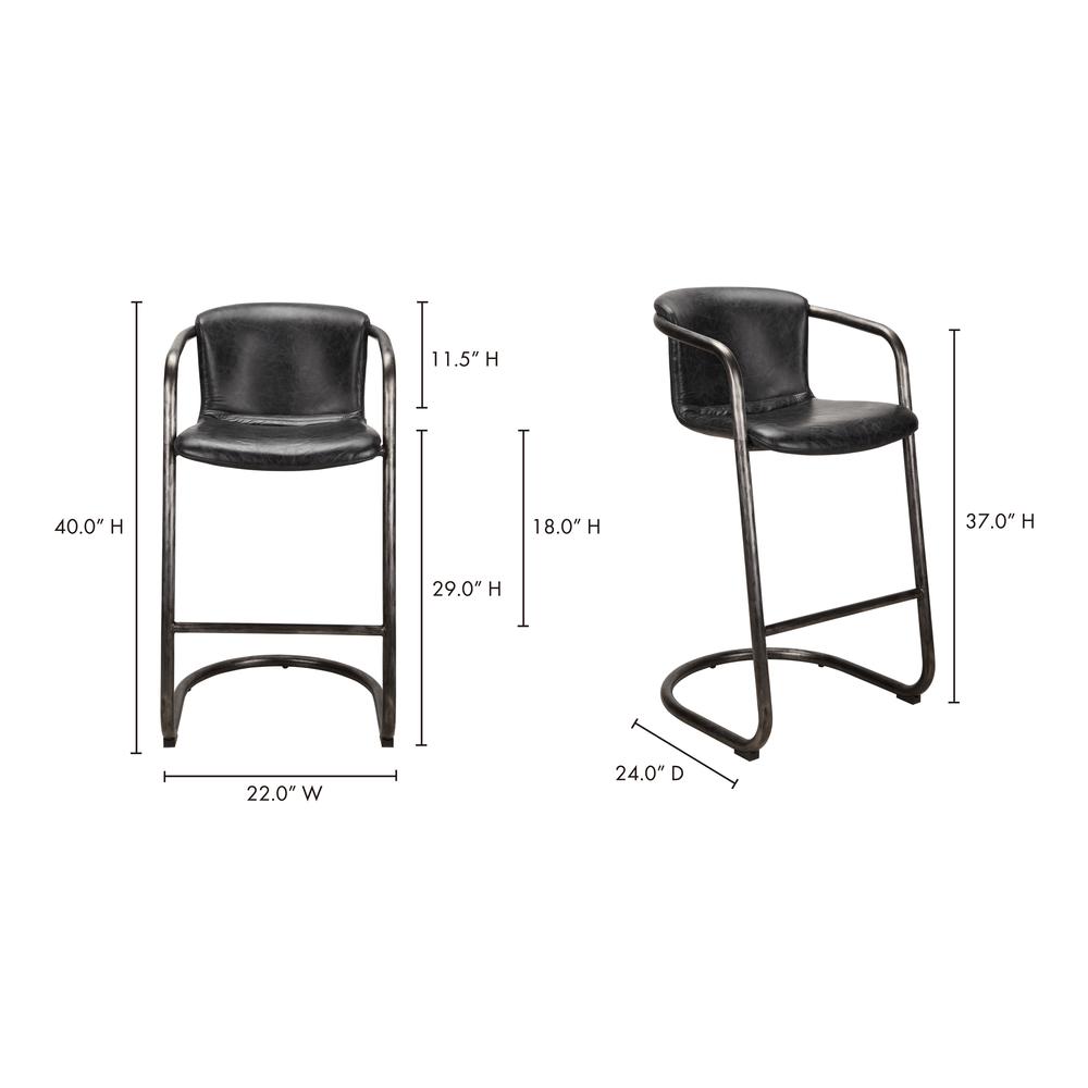Freeman Barstool Onyx Black Leather -Set Of Two. Picture 6