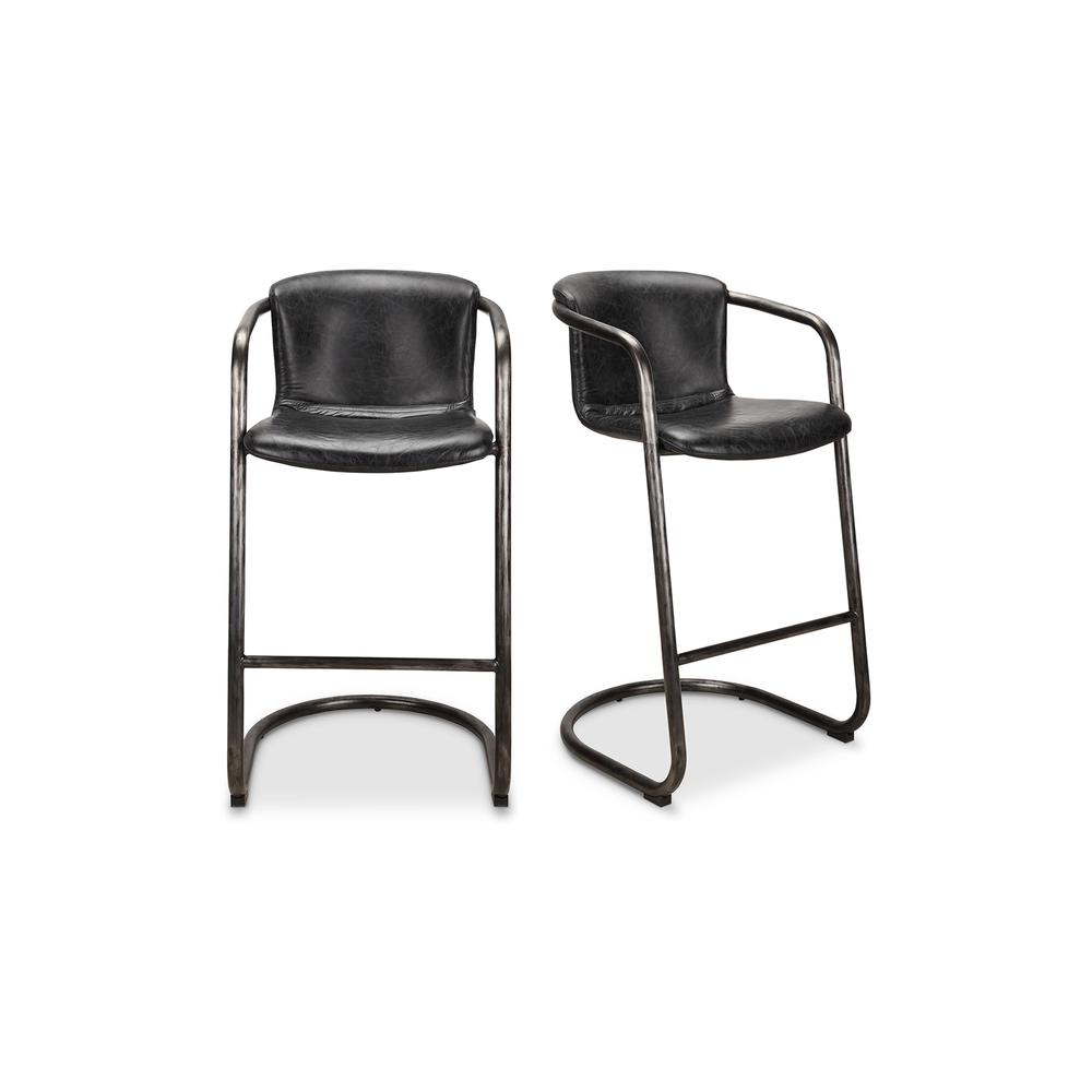 Freeman Barstool Onyx Black Leather -Set Of Two. Picture 1