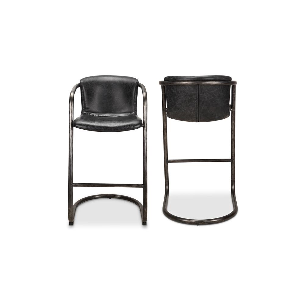Freeman Barstool Onyx Black Leather -Set Of Two. Picture 2