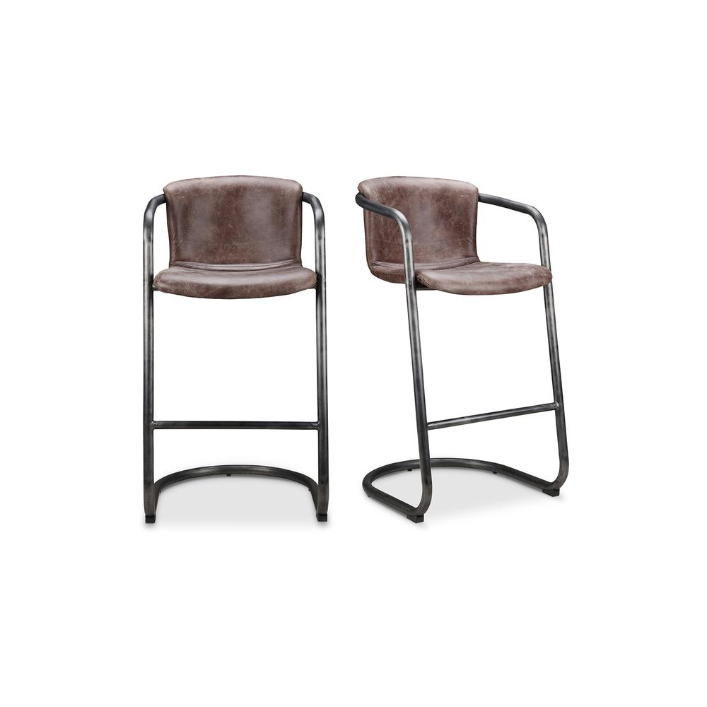 Freeman Barstool Grazed Brown Leather-Set Of Two. Picture 1