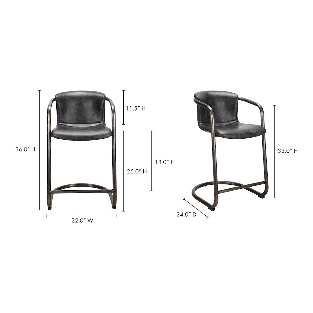 Freeman Counter Stool Onyx Black Leather -Set Of Two. Picture 6