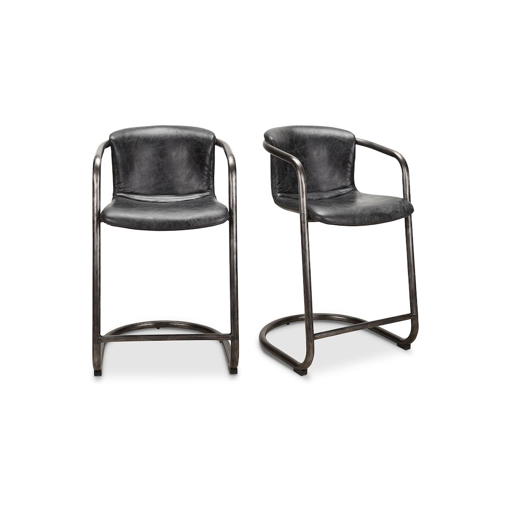 Freeman Counter Stool Onyx Black Leather -Set Of Two. Picture 1