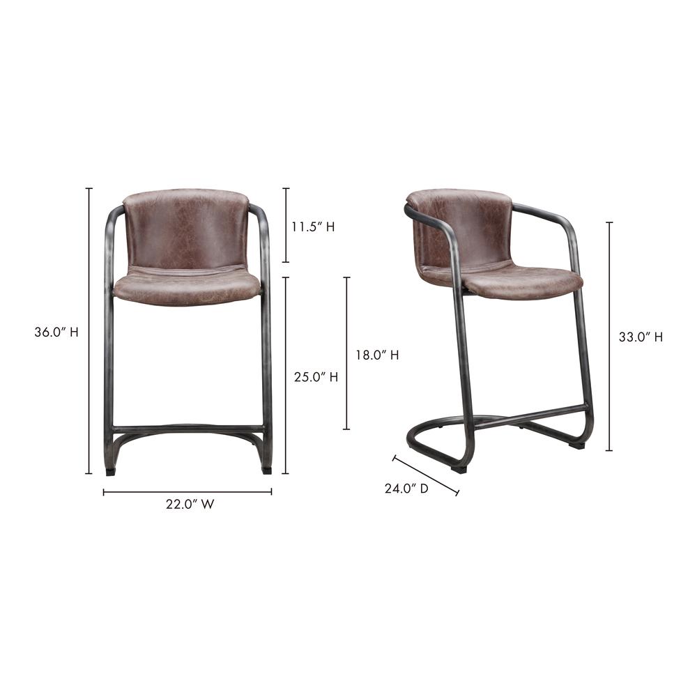 Freeman Counter Stool Grazed Brown Leather-Set Of Two. Picture 6