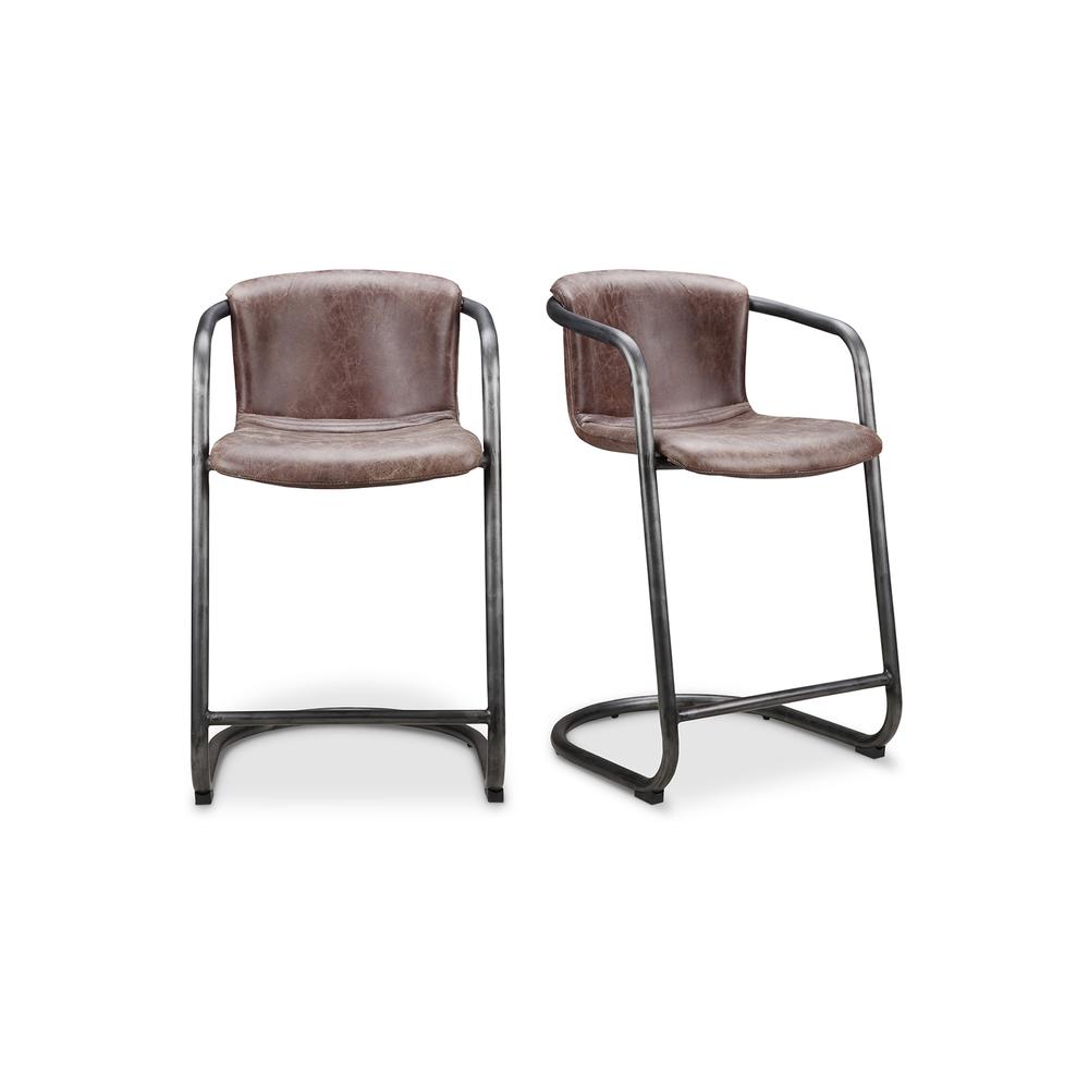 Freeman Counter Stool Grazed Brown Leather-Set Of Two. Picture 1