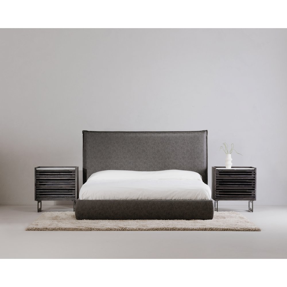 Luzon Queen Bed Slate Vegan Leather. Picture 13