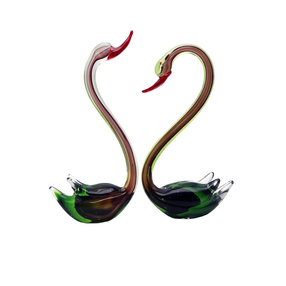 Sicilian Swans 2-Piece Handcrafted Art Glass Figurine Set. The main picture.