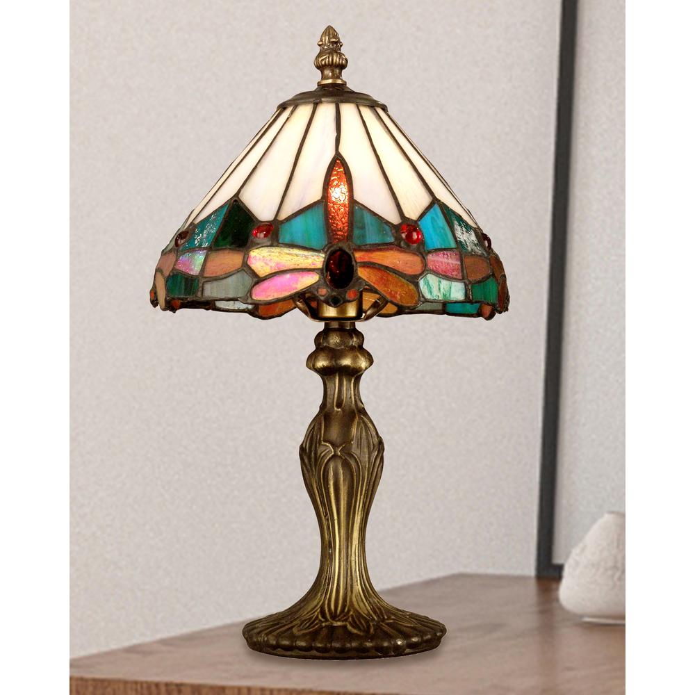 Roseate Jewel Dragonfly Tiffany Accent Table Lamp. Picture 2