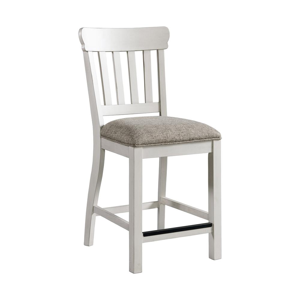 Bar Stool, Slat Back Counter Height in Rustic White & French Oak (Set of 2). Picture 1