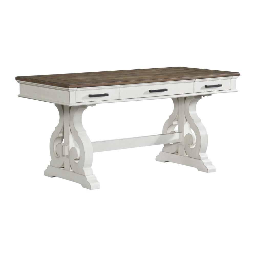 60" Writing Desk in Rustic White & French Oak. Picture 3