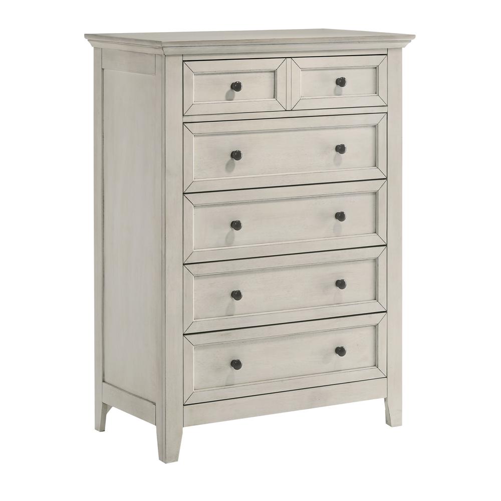 Chest, 5 Drawer in Rustic White. Picture 1