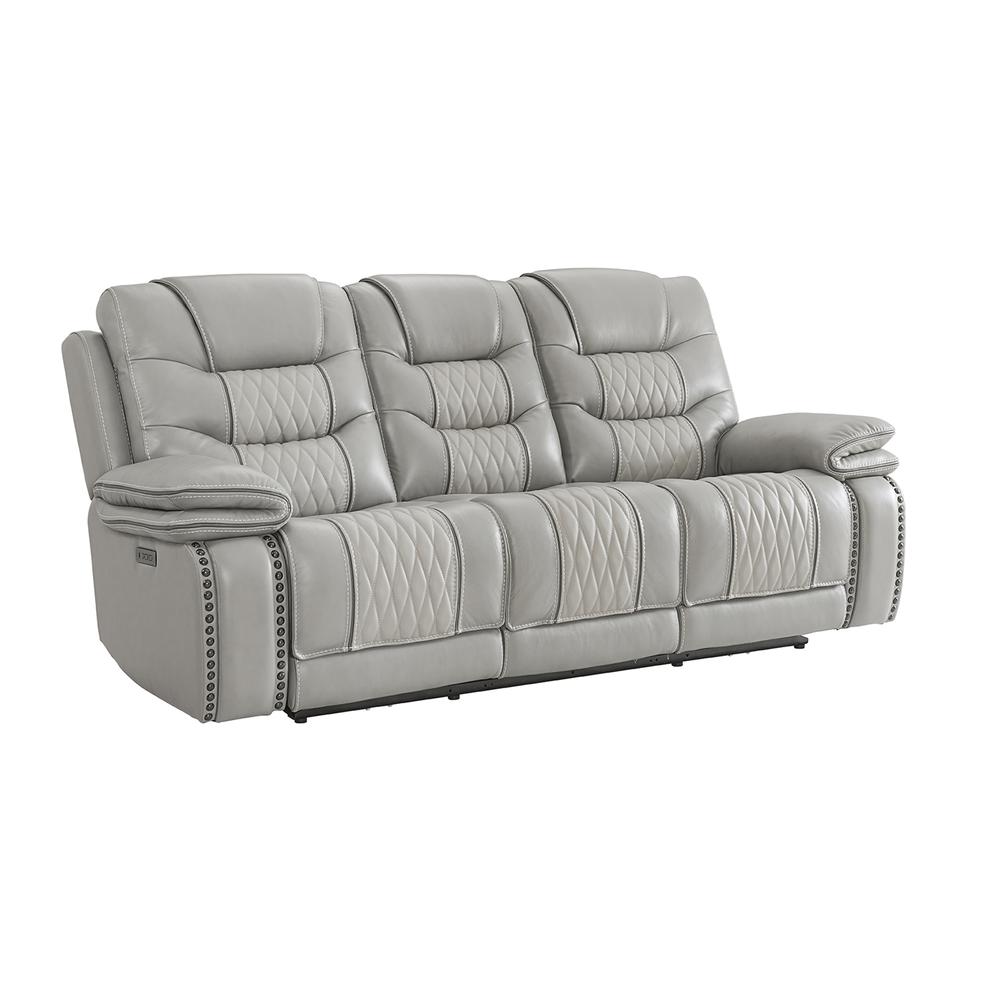 Dual-Power Sofa in Light Gray Leather. Picture 1