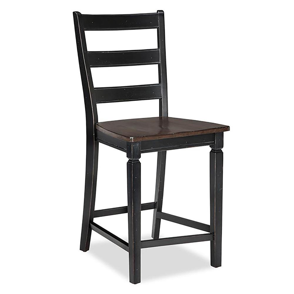 Glennwood Ladder Back Barstool w/Wood Seat, Rubbed Black and Charcol finish (Set of 2). Picture 1