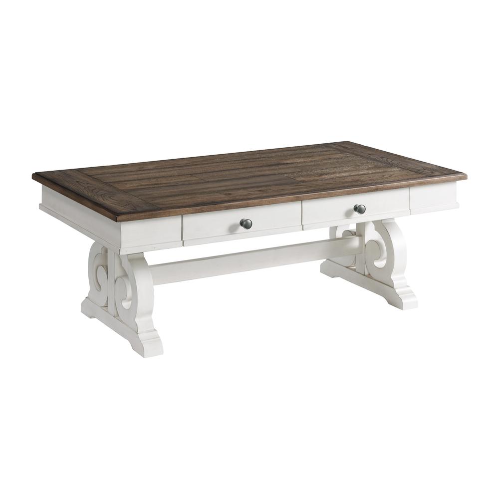 Coffee Table, 50x28x19 in Rustic White & French Oak. Picture 1