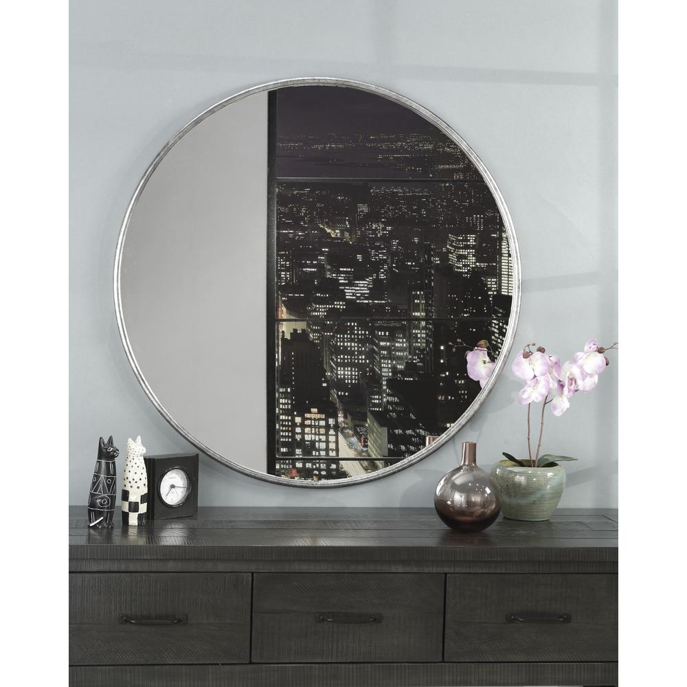 Martin Svensson Home 36" Antique Pewter Framed Round Wall Mirror. Picture 1