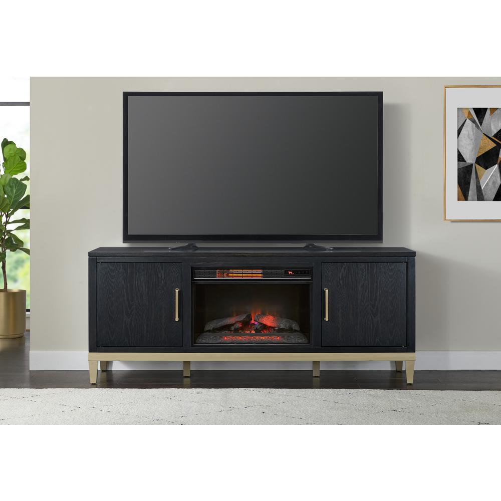 Manhattan TV Stand, Black Coffee with Fireplace. Picture 1