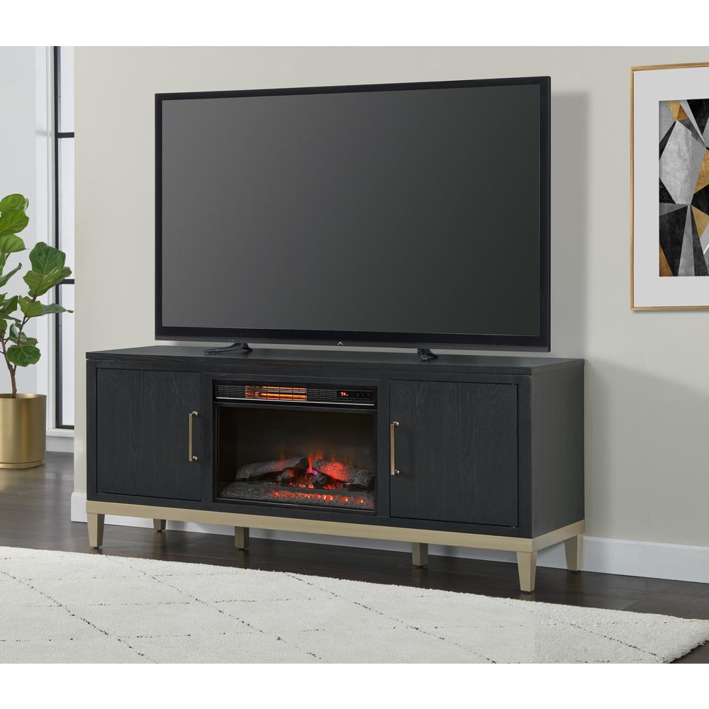 Manhattan TV Stand, Black Coffee with Fireplace. Picture 2