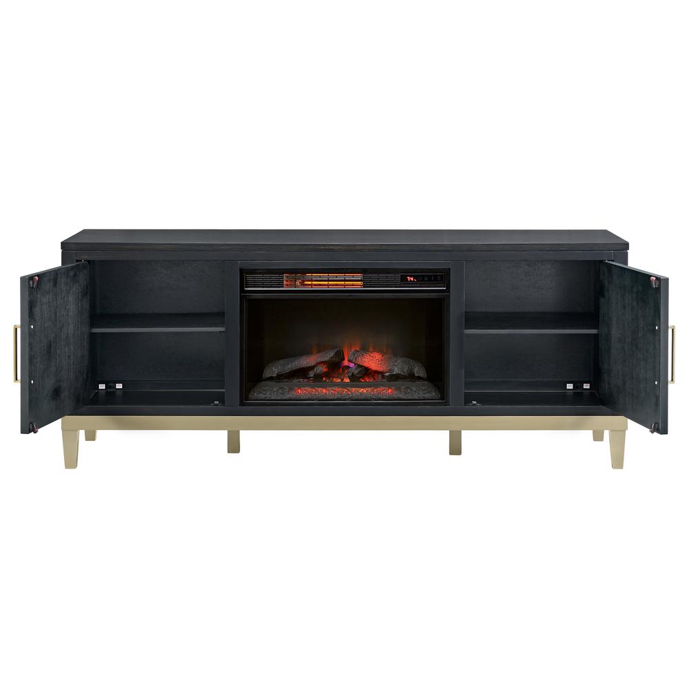 Manhattan TV Stand, Black Coffee with Fireplace. Picture 4