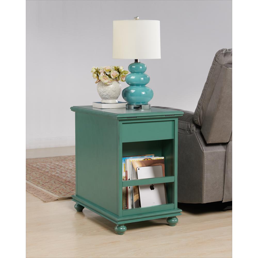 Elegant Chairside Table with Power, Antique Teal. Picture 1