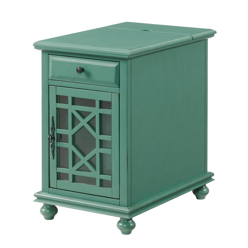 Elegant Chairside Table with Power, Antique Teal. Picture 2
