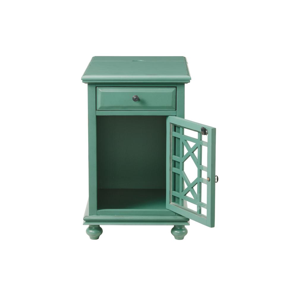 Elegant Chairside Table with Power, Antique Teal. Picture 10