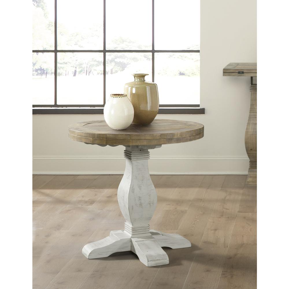 Martin Svensson Home Napa Round End Table, White Stain and Reclaimed Natural. Picture 2