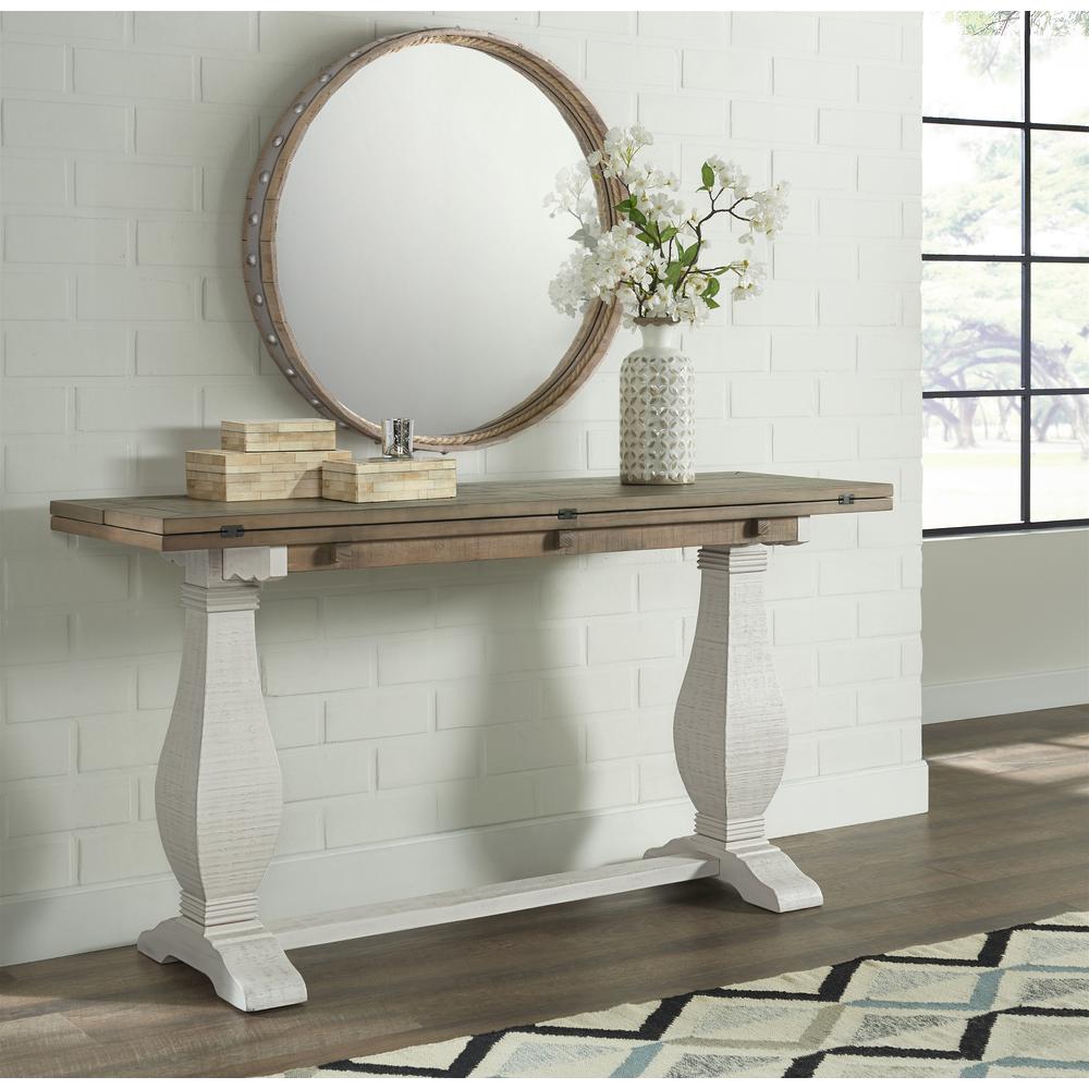 Martin Svensson Home Napa Pedestal Flip Top Sofa Table, White Stain and Reclaimed Natural. Picture 5