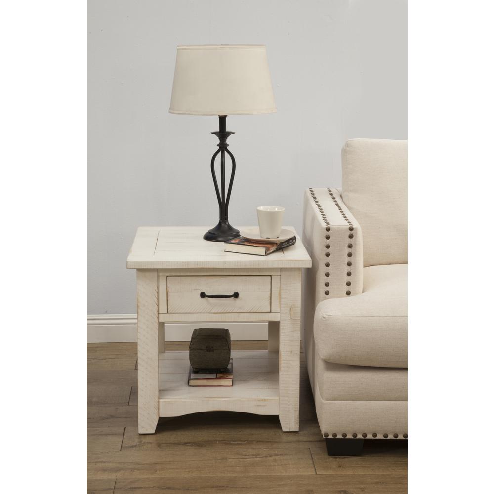 Martin Svensson Home Rustic Collection End Table, Antique White. Picture 6