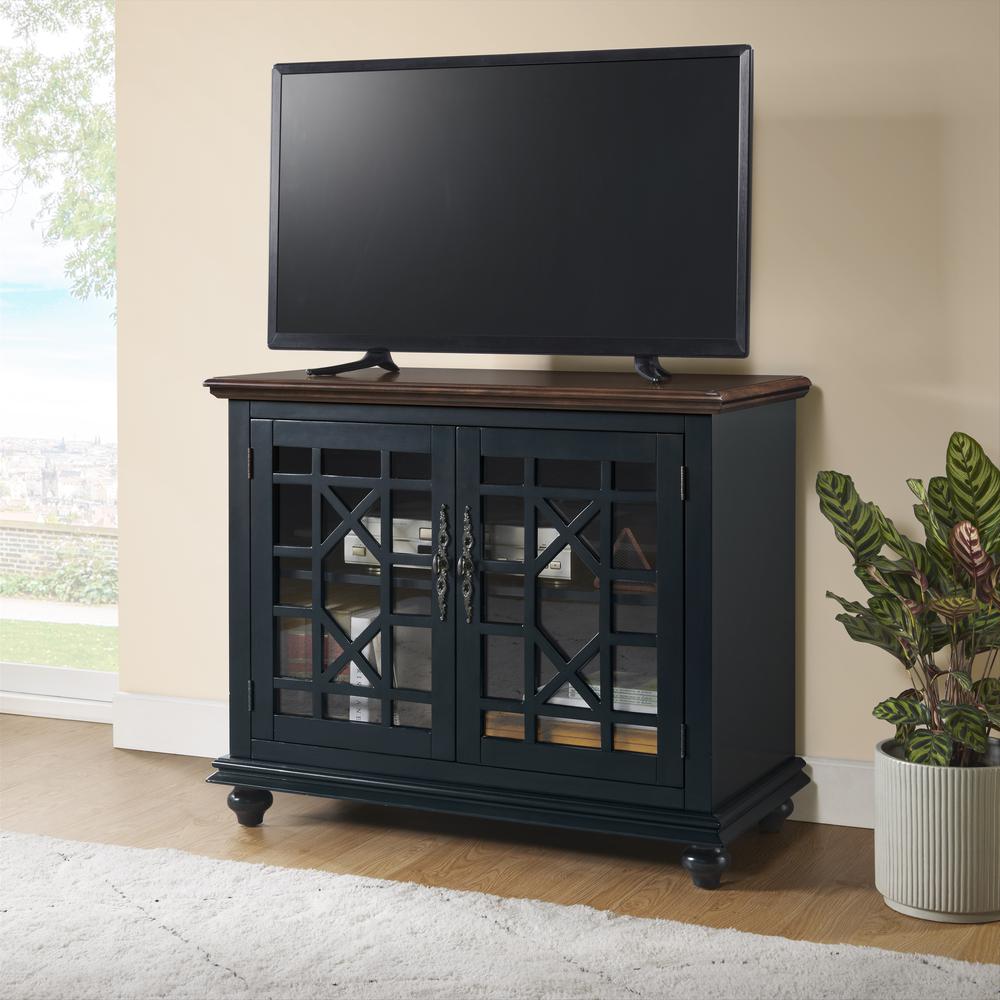 Martin Svensson Home Palisades Small Spaces TV Stand, Blue with Coffee Walnut Top. Picture 1