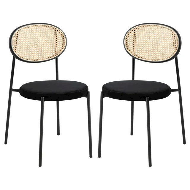 Euston Modern Wicker Dining Chair with Velvet Round Seat Set of 2. Picture 2