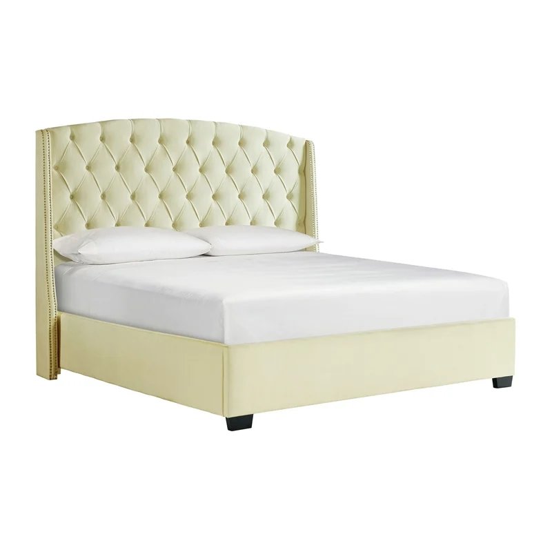 Picket House Furnishings Sutter Queen Platform Upholstered Bed in Cream. Picture 2