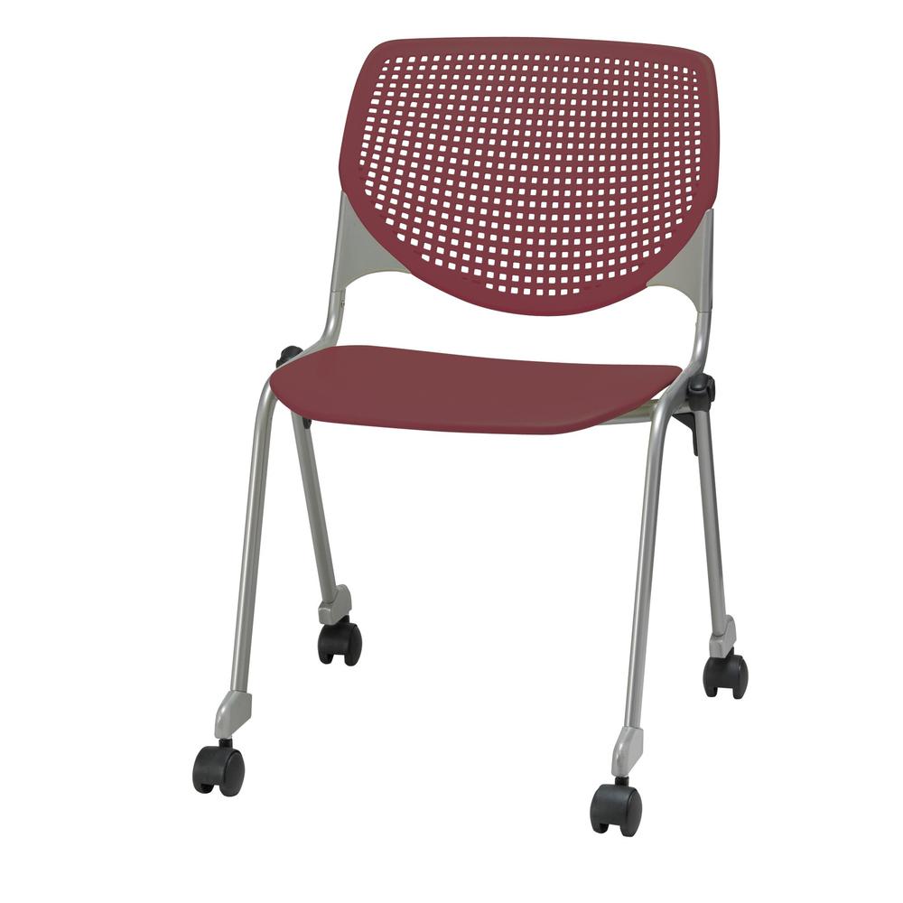 KOOL Series Poly Stack Chair with Casters, Burgundy. Picture 1