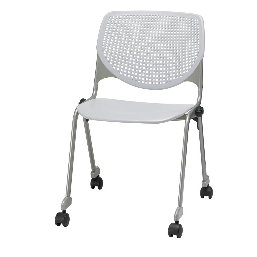 KOOL Series Poly Stack Chair with Casters, Light Grey. Picture 1