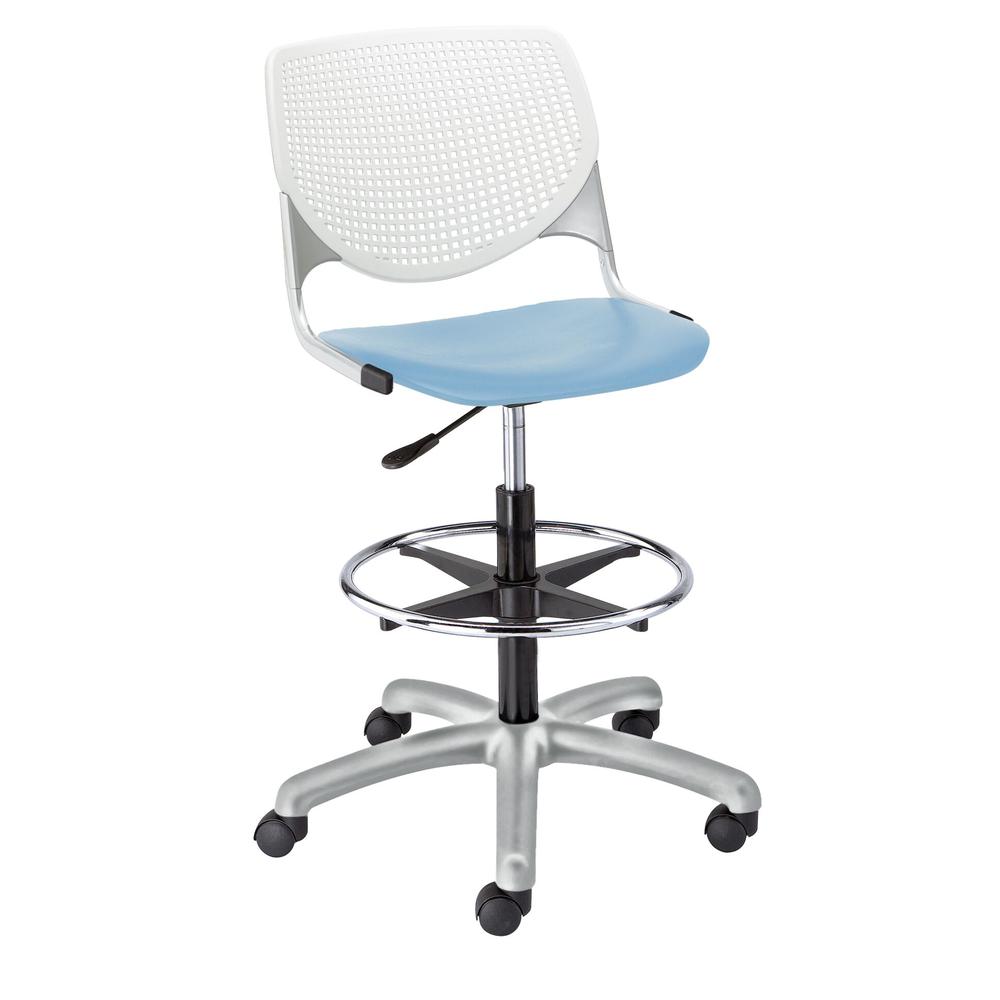 KOOL Poly Adjustable Drafting Stool, White Back, Sky Blue Seat. Picture 1