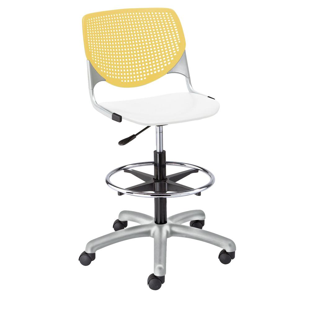 KOOL Poly Adjustable Drafting Stool, Yellow Back, White Seat. Picture 1