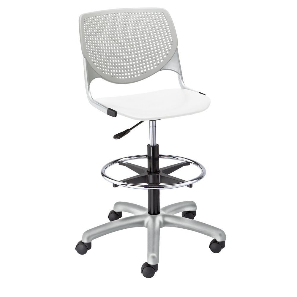 KOOL Poly Adjustable Drafting Stool, Light Grey Back, White Seat. Picture 1